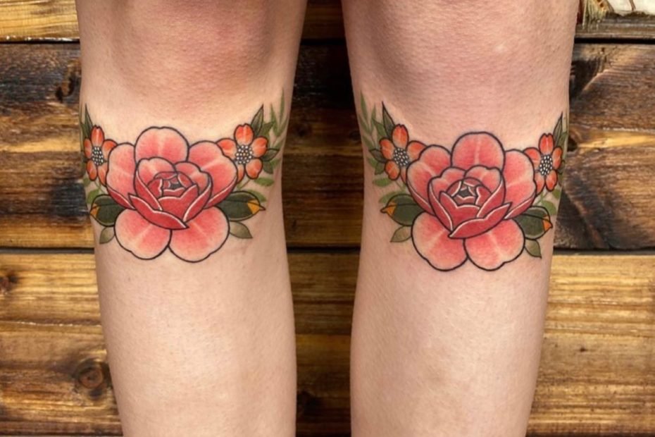 Hình Xăm Hoa Mẫu Đơn - Hình Xăm Đầu Gối - Peony Tattoo On Knee