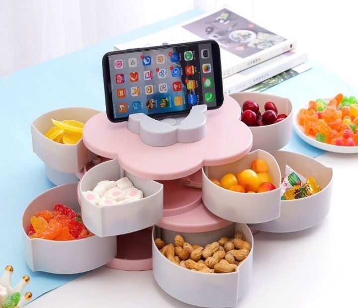Khay Đựng Bánh Mứt Tết Hình Cánh Hoa Xoay 2 Tầng | Hoangmaiphukien.Com