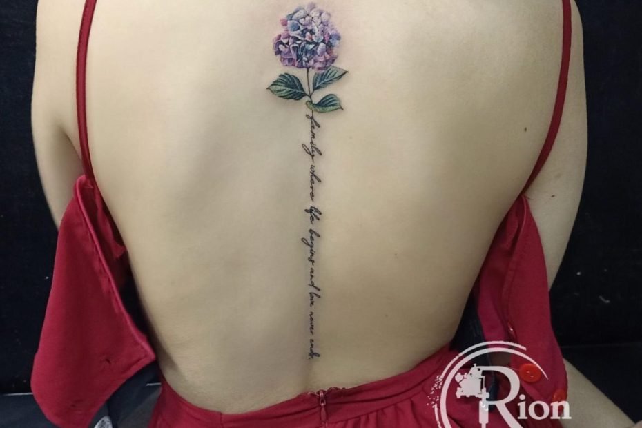 Hình Xăm Lưng Nữ Đẹp Nhất Hình Xăm Hoa Cẩm Tú Cầu Oriontattoo.Vn | Xăm, Hình  Xăm, Tattoo Studio