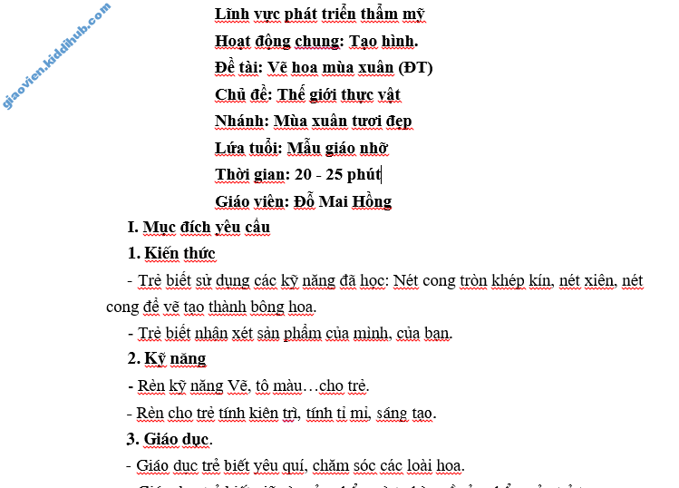 Giáo Án Mầm Non Chủ Đề: Thế Giới Thực Vật, Đề Tài: Vẽ Hoa Mùa Xuân Mới Nhất  2020 - Kênh Tài Liệu, Việc Làm Giáo Viên Mầm Non